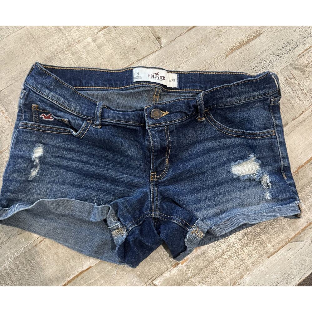 Hollister Y2K Micro Mini Shorts Denim Size 9 Distressed Low Rise